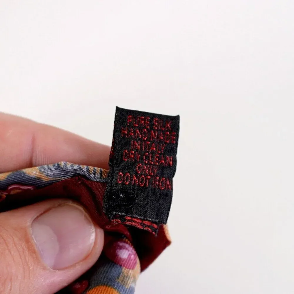 Laura Biagiotti Abstact‎ Jungle Print Orange Gray Short Wide Silk Tie